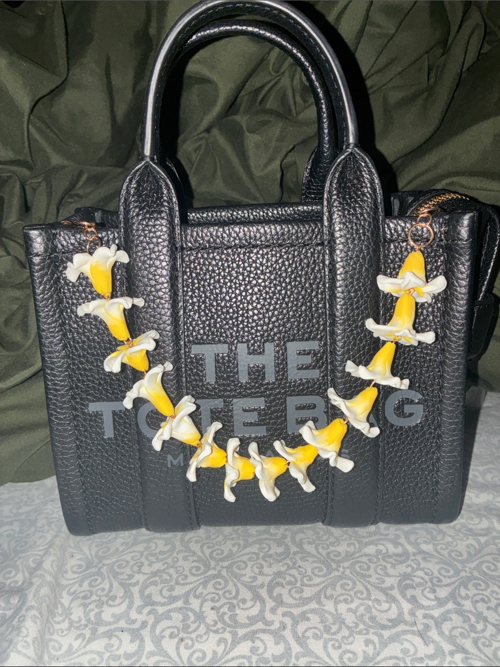 Yellow & White Plumeria Floral Purse Chain